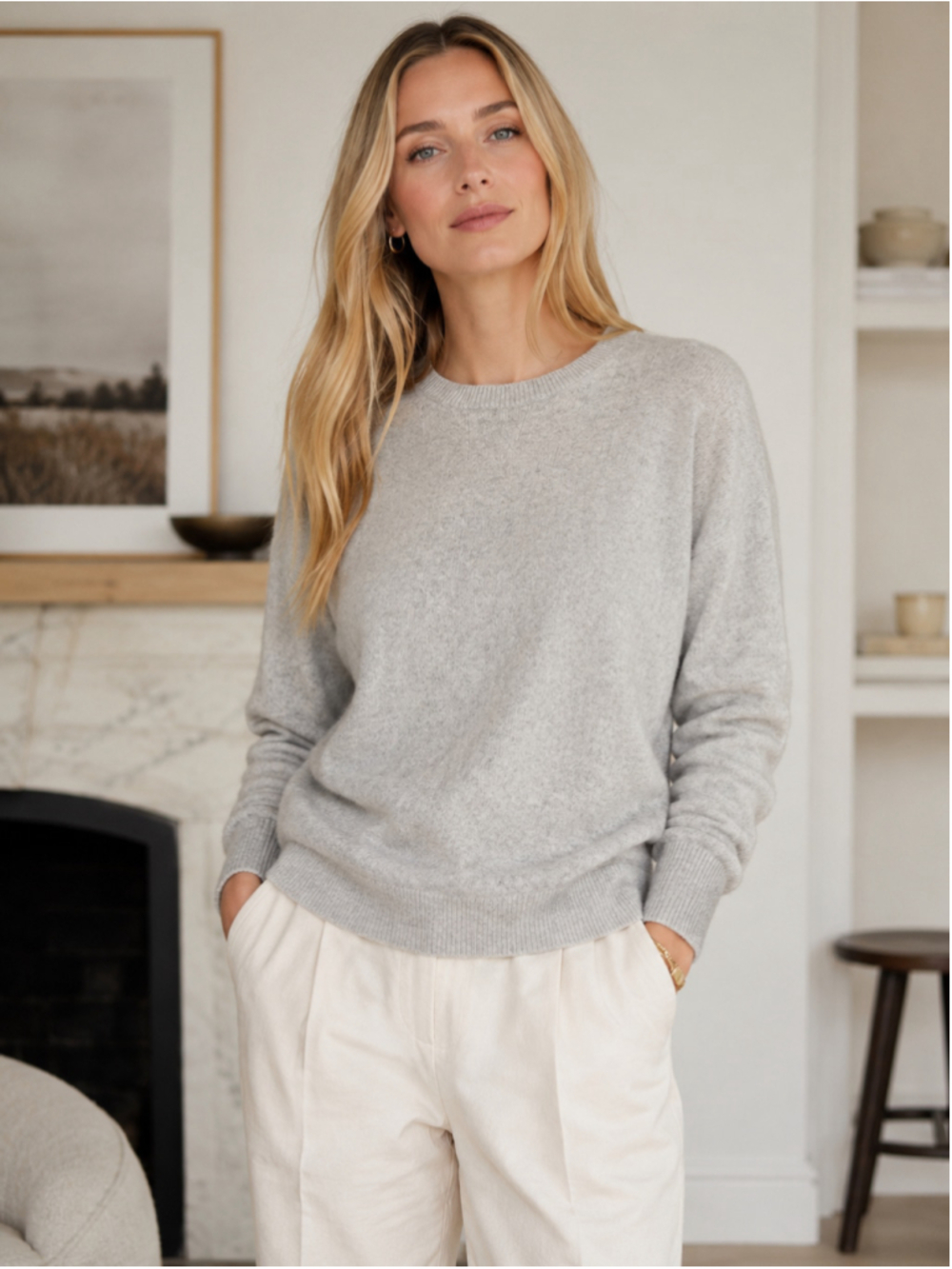 Club Monaco Sweater Women L Wool Cashmere Crewneck Old Money Minimalist Grey